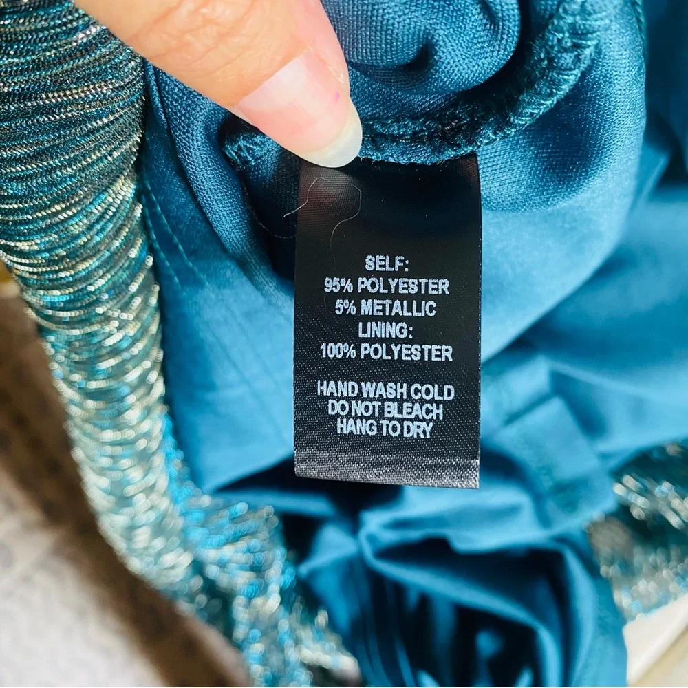 Lulus Ailey Halter Mini Dress Skater Style Twist Back Deep V Metallic Teal Sz M - Picture 7 of 9